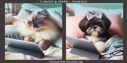 Cute Fluffy Cat and Shih Tzu Dog Using Tablets in Bed
