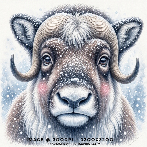 Musk Ox Close Up Portrait Winter Christmas