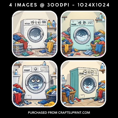 Funny Overwhelmed Washing Machine and Laundry Chaos Images