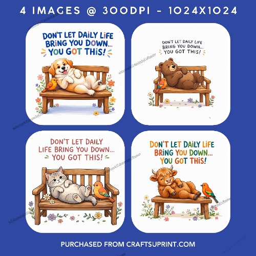 Whimsical Animals on Bench Motivational Sentiment