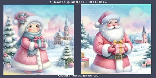 Pastel Pink Santa and Mrs Claus Snowy Christmas