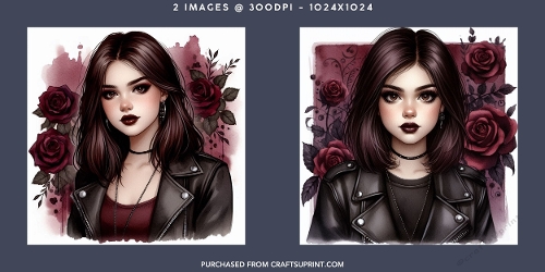 Gothic Rock Girl in Leather Jacket with Dark Red Roses