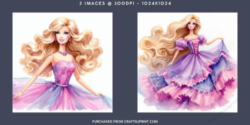 Elegant Blonde Princess in Purple and Pink Gown