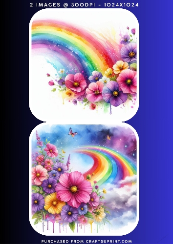 Vibrant Watercolour Rainbow and Cosmic Floral Garden