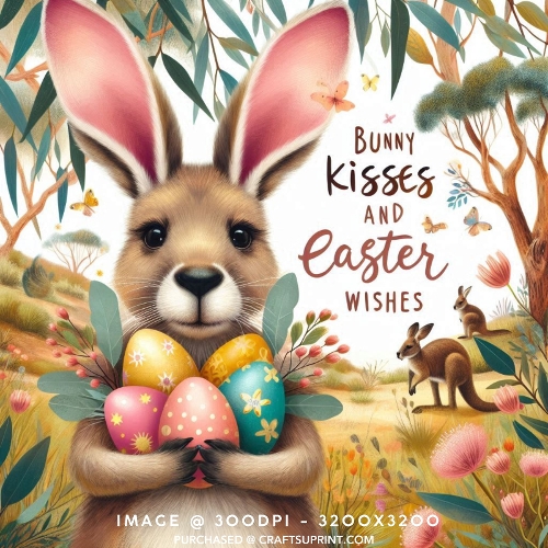 Cute Kangaroo Easter Wishes Australian Bush