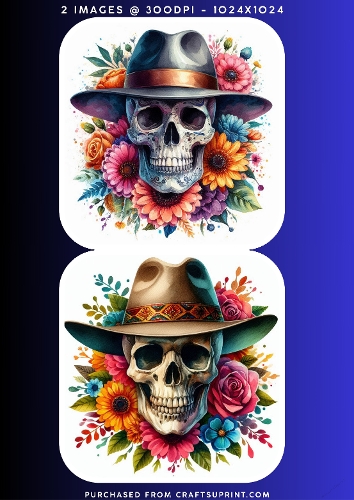 Gothic Cowboy Skulls and Vibrant Floral Watercolour