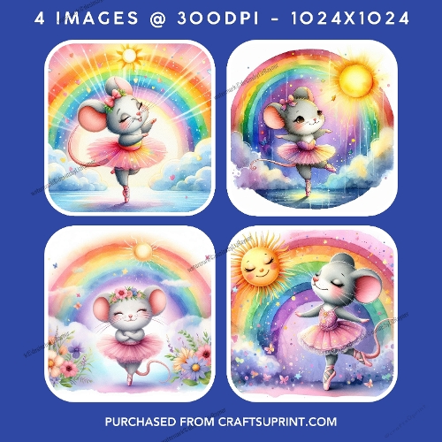 Whimsical Watercolour Ballerina Mouse Rainbow