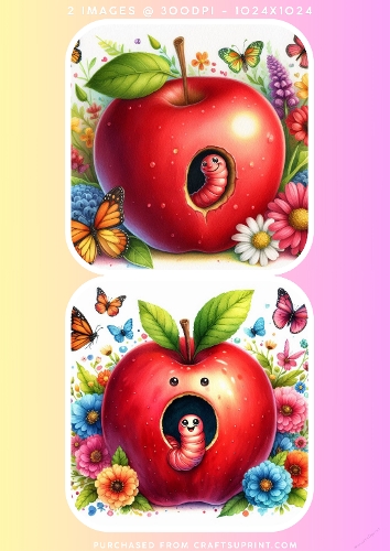 Cute Whimsical Red Apple and Happy Worm Garden