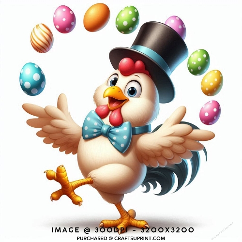 Rooster Juggling Colourful Easter Eggs