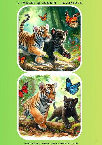 Tiger and Black Panther Cubs in the Jungle