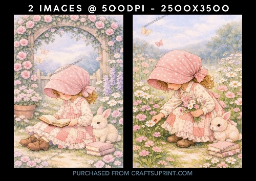 Vintage Hobbie Style Girl with Bunny Garden Set 2
