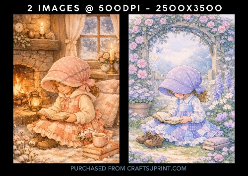 Vintage Style Reading Girl with A Bonnet Set 4