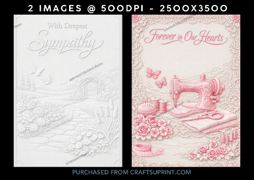 Elegant Embossed Garden Sympathy & Vintage Sewing Remembrance Cards