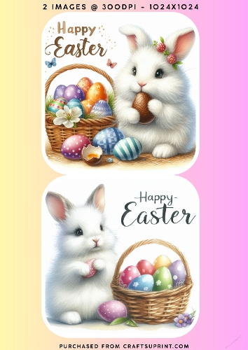 Cute Easter Bunny and Colourful Eggs Basket