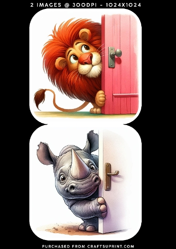 Cute Peekaboo Safari Animals Lion and Rhino