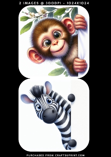 Cute Peekaboo Safari Animals Monkey and Zebra