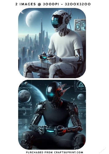 Futuristic Robot Gamers Cyberpunk and Space Station