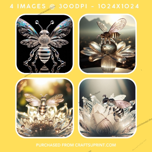 Ornate Glass and Metallic Bumblebees on Flowers