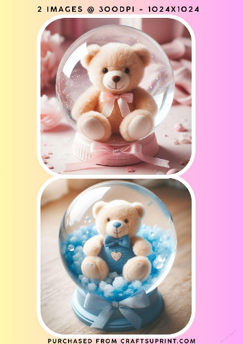 Cute Pink and Blue Teddy Bear Snow Globes