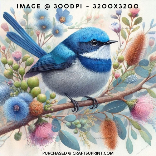 Australian Blue Fairy Wren and Native Wildflowers