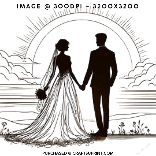 Romantic Bride and Groom Silhouette Sunset Horizon