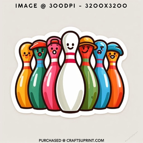 Cartoon Colourful Bowling Pins with Faces Clipart