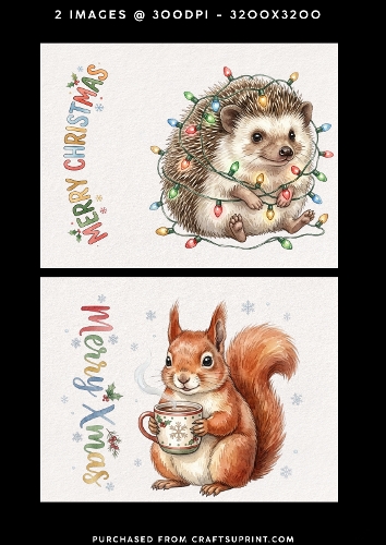 Cute Christmas Hedgehog and Squirrel – 2 Printable Holiday Card Fronts