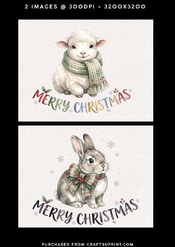 Cute Christmas lamb and bunny – 2 Printable Holiday Card Fronts
