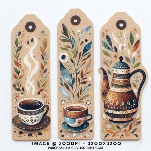 Boho Botanical Coffee and Teapot Bookmarks 