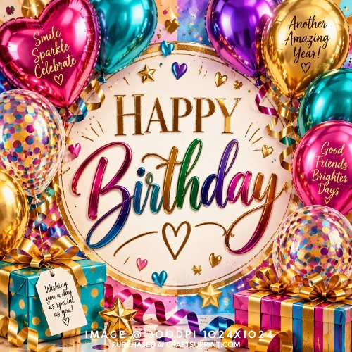 Happy Birthday Celebration, Colourful Balloons, Birthday Gifts, Confetti & Party Clipart (set 3)
