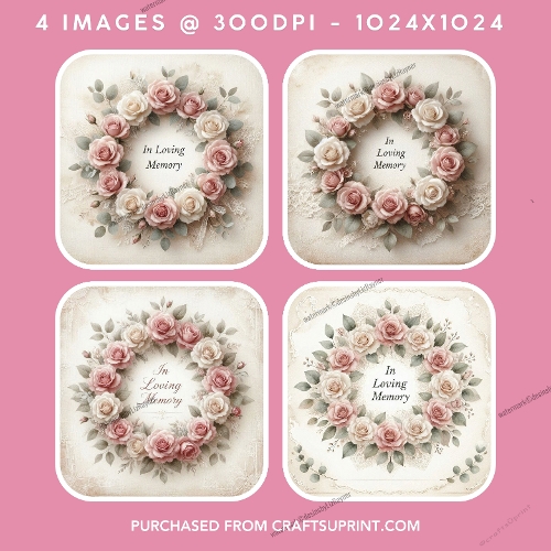 In Loving Memory Pink Rose Wreath Sympathy Toppers