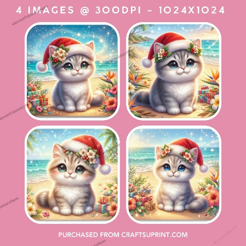 Tropical Christmas Cute Kitten Beach Card Toppers