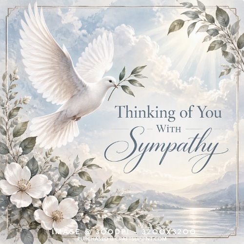 Thinking of You with Sympathy Flying White Dove Card Background