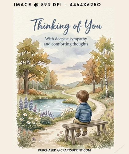 Thinking of You Deepest Sympathy Boy on Bench Pond 