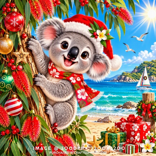 Tropical Christmas Cute Koala Beach Card Topper Background