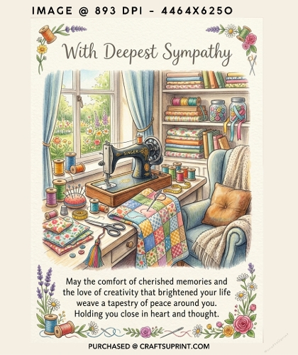 With Deepest Sympathy Sewing Machine and Quilt Craft Room Card Background