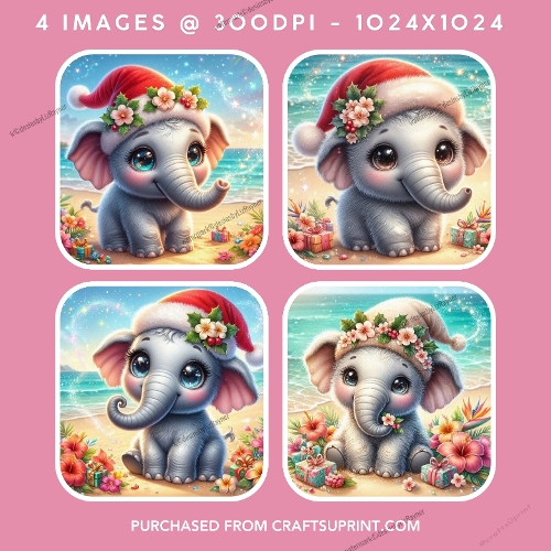 Tropical Christmas Cute Elephant Beach Card Toppers