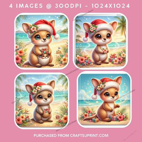 Tropical Christmas Cute Kangaroo Beach Card Toppers
