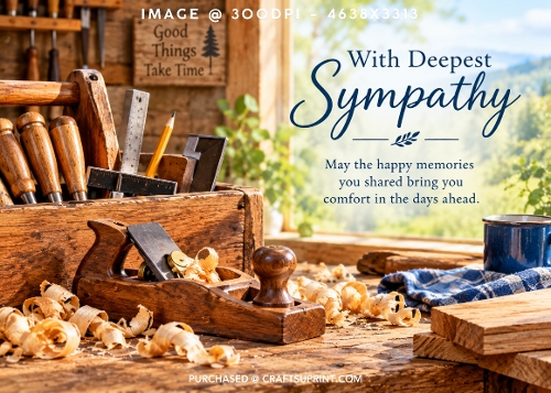 With Deepest Sympathy Woodworking Hand Plane Workshop Card Background