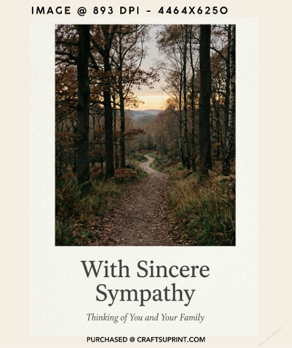 With Sincere Sympathy Autumn Woodland Path Sunset Card Background