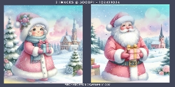 Pastel Pink Santa and Mrs Claus Snowy Christmas