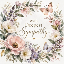 With Deepest Sympathy Watercolour Floral Butterflies Card Background