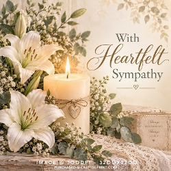 With Heartfelt Sympathy White Lily and Candle Card Background