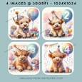 Numbers 1 to 4 Birthday Highland Cow Images