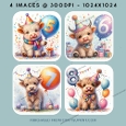 Numbers 5 to 8 Birthday Highland Cow Images