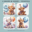 Numbers 9 to 12 Birthday Highland Cow Images