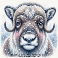 Musk Ox Close Up Portrait Winter Christmas