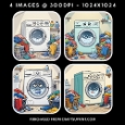 Funny Overwhelmed Washing Machine and Laundry Chaos Images