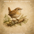Vintage Watercolour Wren on Mossy Branch