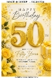 Elegant Gold 50th Birthday Yellow Roses and Candle Milestone Card Front